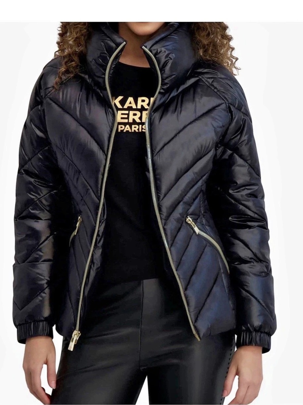 KARL LAGERFELD Black Puffer Jacket Size XL Like New